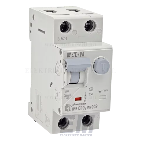 Kombinált Fi relé 1P+N 10A 30mA 6kA (AC) áramvédő kapcsoló + C kismegszakító Eaton HNB-C10/1N/003