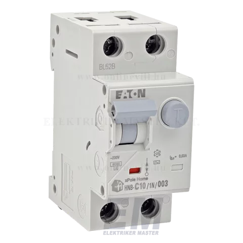 Kombinált Fi relé 1P+N 10A 30mA 6kA(AC) áramvédő kapcsoló+C kismegszakító Eaton HNB-C10/1N/003 xPole