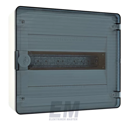 Lakáselosztó falon kívüli 12 modulos elosztó szekrény átlátszó ajtóval Hager Golf VS112TD