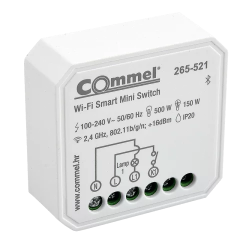 Wifi okos mini kapcsoló 1 csatorna 150W/500W 220-240V 2,4GHz Commel 265-521