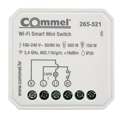 Wifi okos mini kapcsoló 1 csatorna 150W/500W 220-240V 2,4GHz Commel 265-521