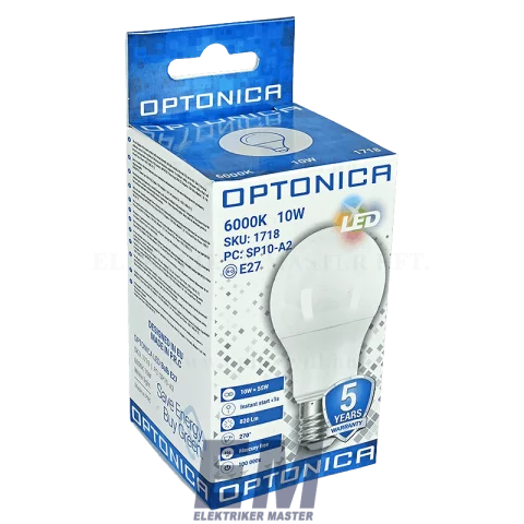 E27 LED Izzó 10W 6000K hideg fehér prémium A60 Optonica SP1718