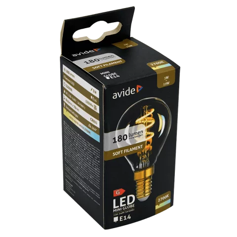 E14 LED Kisgömb Filament izzó 3W 2700K meleg fehér Avide Soft Mini Globe ABLSFMG14EW-3W