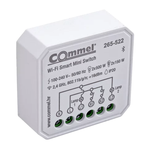 Wifi okos mini kapcsoló 2 csatorna 2x150W/2x500W 220-240V 2,4GHz Commel 265-522