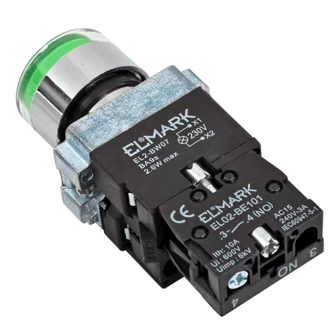 Nyomógomb ipari zöld led 230V Elmark EL2-BW3371 401371