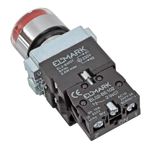 Nyomógomb ipari piros led 230V Elmark EL2-BW3471 401471