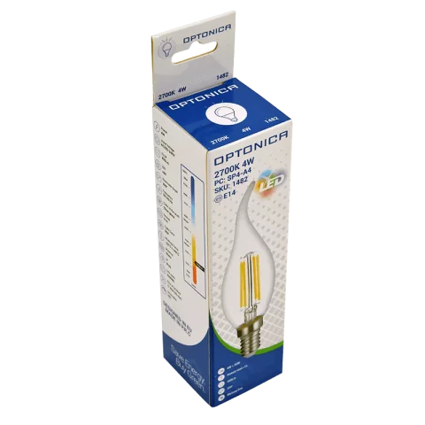 E14 LED Gyertya Láng Filament izzó 4W 2700K meleg fehér C35T Optonica 1482