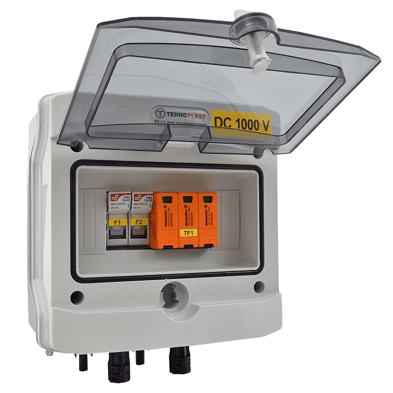 Napelem DC doboz 1 string szerelt solar 1000V DC kültéri IP65 elosztó