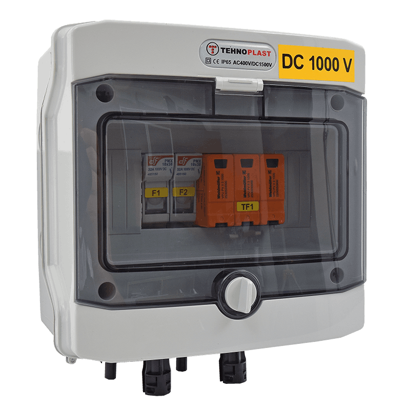 Napelem DC doboz 1 string szerelt solar 1000V DC kültéri IP65 elosztó
