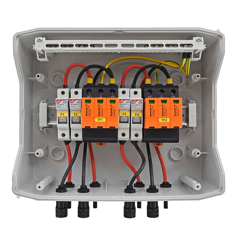 Napelem DC doboz 2 string szerelt solar 1500V DC kültéri IP65 elosztó