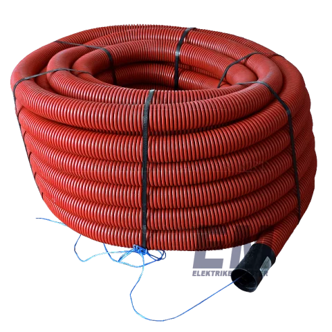 Behúzószálas védőcső 110/94 mm duplafalú lépésálló gégecső (közműcső) földbe piros/fekete 50m Kopos