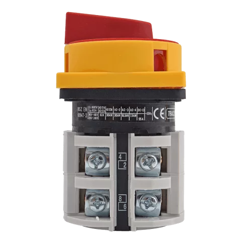 Szakaszoló kapcsoló 4P 63A tűzeseti piros/sárga beépíthető lakatolható IP42 Tracon TKFL-63