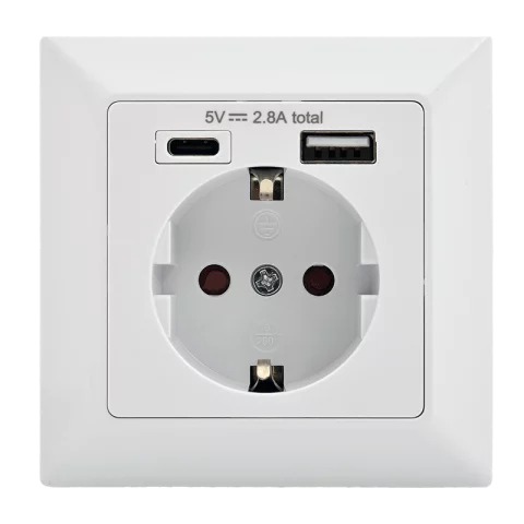 Süllyesztett Dugalj 2P+F +USB-A+C töltő aljzat konnektor fehér kerettel Orno Anco OR-AE-13232 321604