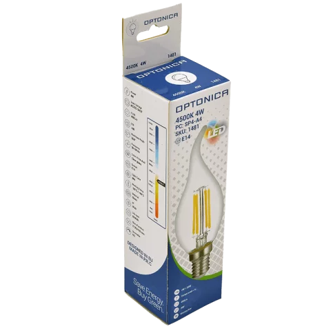 E14 LED Gyertya Láng Filament izzó 4W 4500K természetes fehér C35T Optonica SP1481