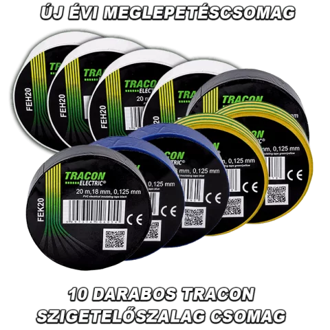 Tracon PVC szigetőszalag CSOMAG (2db fekete + 2db kék + 2db Z/S + 4db fehér) 10db/csomag