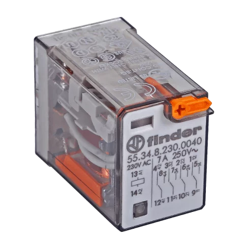 Finder Miniatűr dugaszolható ipari relé 4 váltóérintkezős 230V AC 7A 55.34.8.230.0040
