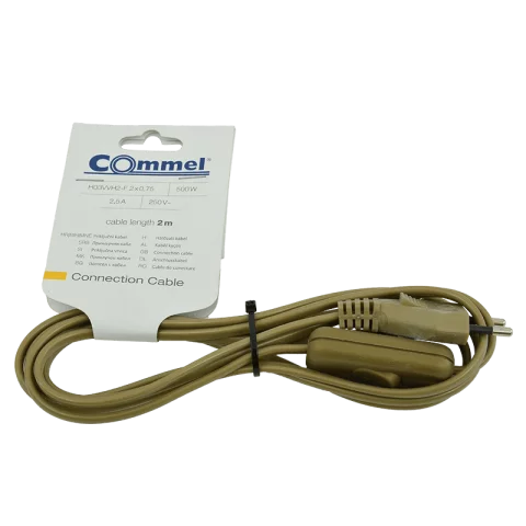 Flexo kábel MTL 2x0,75 2m vezetékkel kapcsolóval arany Commel 0128