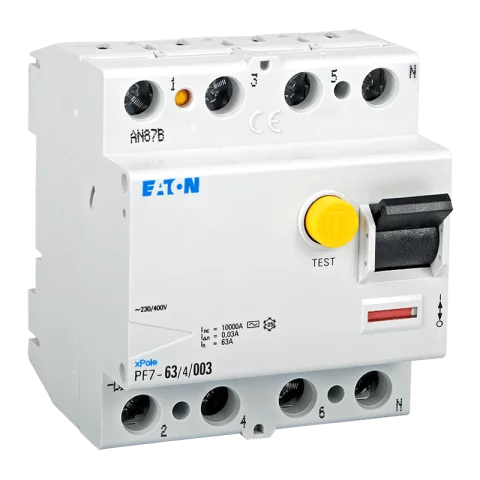 Fi relé 4P 63A 30mA 10kA (AC) áramvédő kapcsoló ÁVK ÉV relé Eaton Moeller PF7-63/4/003-DE (263590)