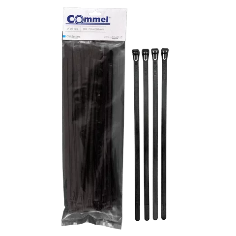 Gyorskötöző kábel kötegelő 250x7,5 fekete oldható Commel 365-004