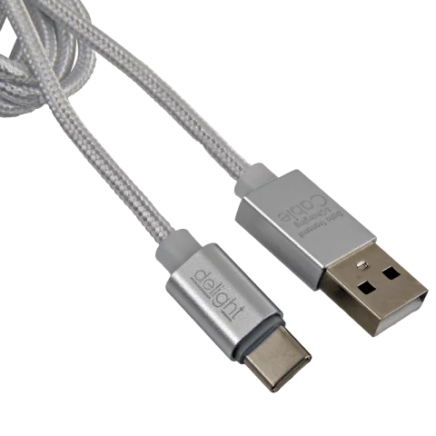 USB kábel Type-C fejjel 1m Telefon töltő kábel USB-A USB-C adatkábel szövet LED világítással Delight