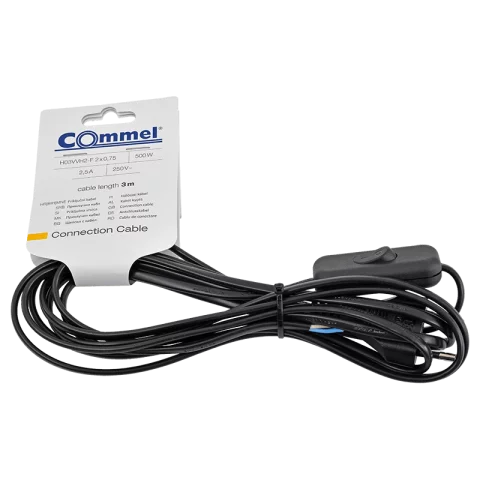 Flexo kábel MTL 2x0,75 3m vezetékkel kapcsolóval fekete Commel 0117