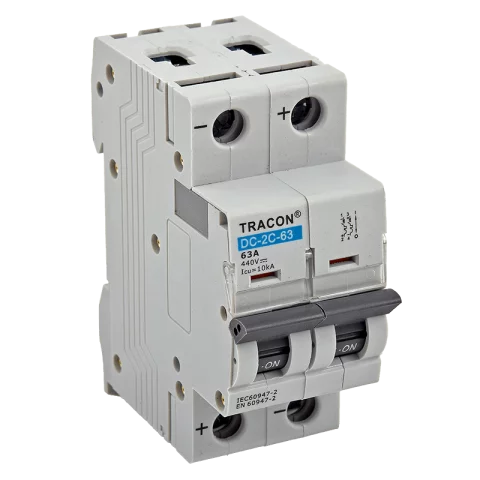 Tracon Kismegszakító 2P C 63A 6kA 220V DC PV rendszerekhez egyenáramú DC-2C-63