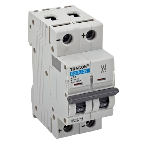 Tracon Kismegszakító 2P C 25A 6kA 220V DC PV rendszerekhez egyenáramú DC-2C-25