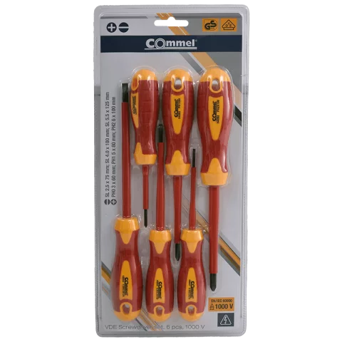Szigetelt csavarhúzó készlet 6db - PH 0,1,2 - 2,5x75, 4x100, 5,5x100 1000V villanyszerelő Commel