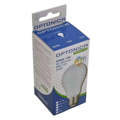 E27 LED Izzó 12W 6000K hideg fehér prémium A60 Optonica SP1721