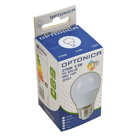 E27 LED Izzó 5,5W 2700K meleg fehér kisgömb G45 Optonica 1329
