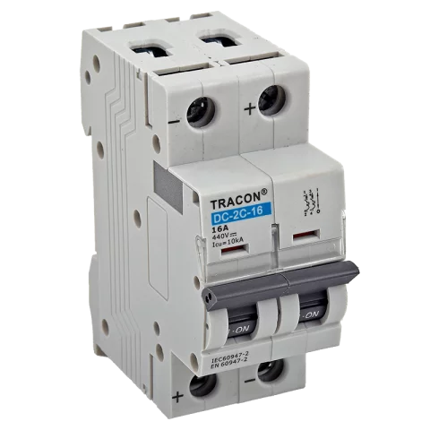 Tracon Kismegszakító 2P C 16A 6kA 220V DC PV rendszerekhez egyenáramú DC-2C-16