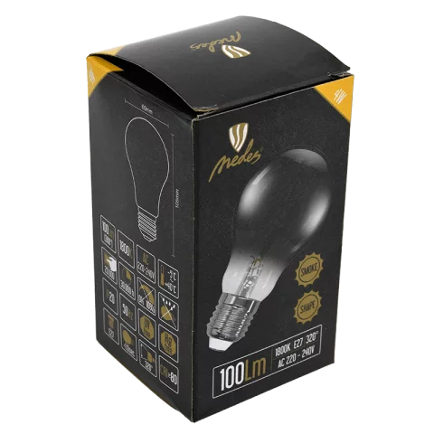 E27 Smoke LED Filament Izzó 4W 1800K 100lm Extra meleg fehér Fekete izzó A60 320° Nedes ZSF104
