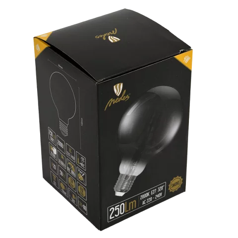 E27 Smoke LED Filament Izzó 4W 2000K 250lm Extra meleg fehér Fekete izzó G95 320° Nedes ZBF101