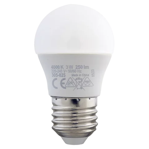 E27 LED Izzó 3W 4000K természetes fehér kisgömb 250lm G45 Commel 305-825