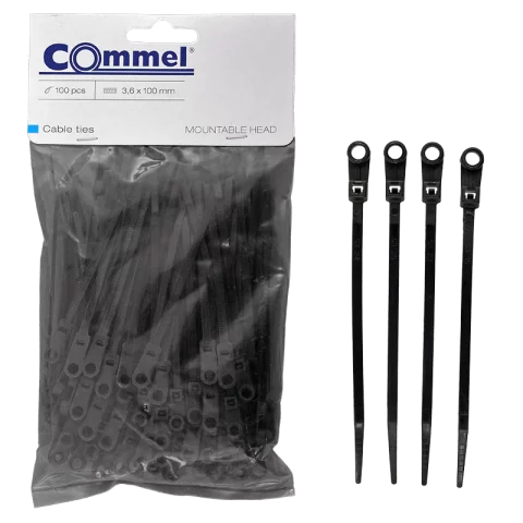 Gyorskötöző kábel kötegelő 100x3,6 fekete rögzíthető Commel 365-142