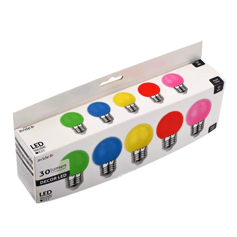 E27 LED Színes Izzó csomag 1W Zöld Kék Sárga Piros Rózsaszín 5db/csomag Avide Dekor G45