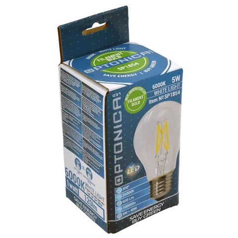 E27 LED Filament Izzó 5W 6000K hideg fehér A60 Optonica 1854