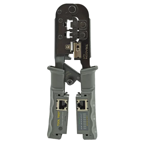 Krimpelő présfogó - vágó - csupaszító - tesztelő - 6P4C (RJ11), 6P6C (RJ12), 8P8C (RJ45) Tracon RJT