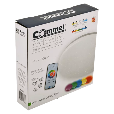 Mennyezeti lámpa LED 12W RGB SMART okostelefonnal vezérelhető 3-6000K dimmelhető Commel 407-801