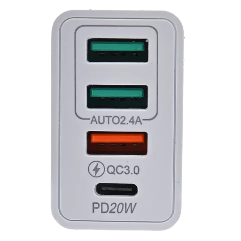 Hálózati gyorstöltő adapter 3xUSB-A 1xUSB-C PD 20W telefon töltő adapter 36W Fehér Optonica 9511