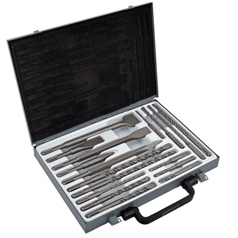 Fúró és Betonvéső készlet 17db-os SDS Plus Hegyes-lapos vésők 110-260mm fúrószárak Extol Premium