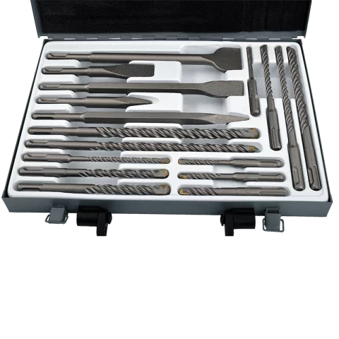 Fúró és Betonvéső készlet 17db-os SDS Plus Hegyes-lapos vésők 110-260mm fúrószárak Extol Premium