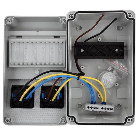 Ipari csatlakozó tábla vezetékelve 6mod ablak 2x2P+F alj IP44 szerelt ipari doboz 3318-111-0003