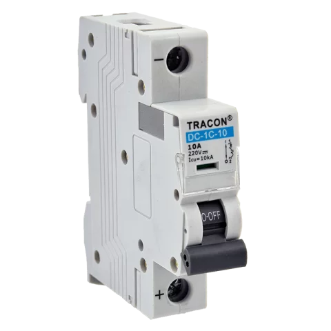 Tracon Kismegszakító 1P C 10A 6kA 250V DC PV rendszerekhez egyenáramú DC-1C-10
