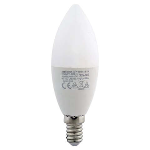 Wifi okos Led izzó RGB 5,5W 3000-6500K E14 gyertya 400lm 2,4Ghz Commel 305-702