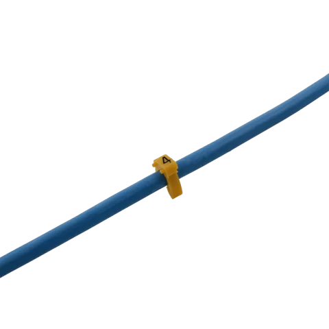 Kábeljelölő klipsz 0,5-1,5mm2 vezetékre "4" Sárga Vezetékjelölő szám 30db/sor Legrand CAB3 038214