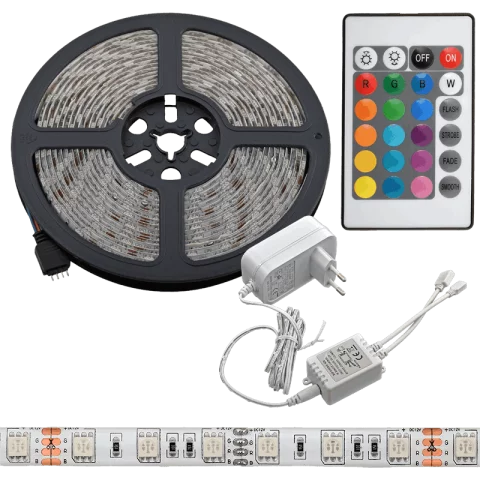 Led Szalag Szett Kültéri-beltéri RGB távirányítóval 5m 14,4W IP65 Commel 402-205
