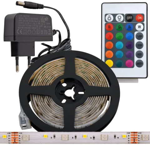 Led Szalag Szett Kültéri-Beltéri RGBW távirányítóval 3m 14,4W Tracon LED-SET-K-RGBW-3M