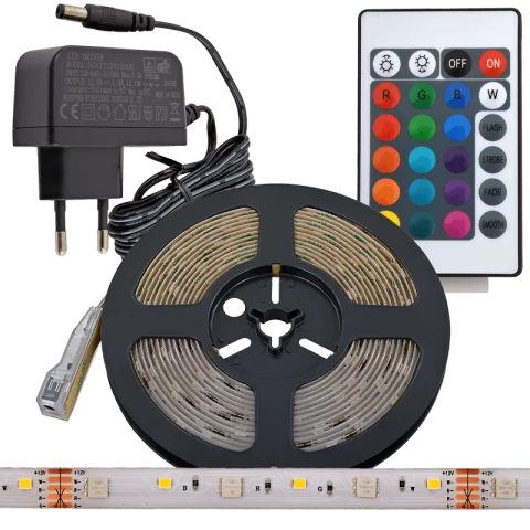 Led Szalag Szett Kültéri-Beltéri RGBW távirányítóval 5m 24W Tracon LED-SET-K-RGBW-5M