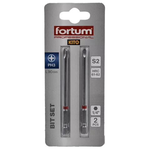Csavarhúzó bit szár PH3 x90mm Behajtóhegy készlet 2db/csomag S2 Fortum 4741223